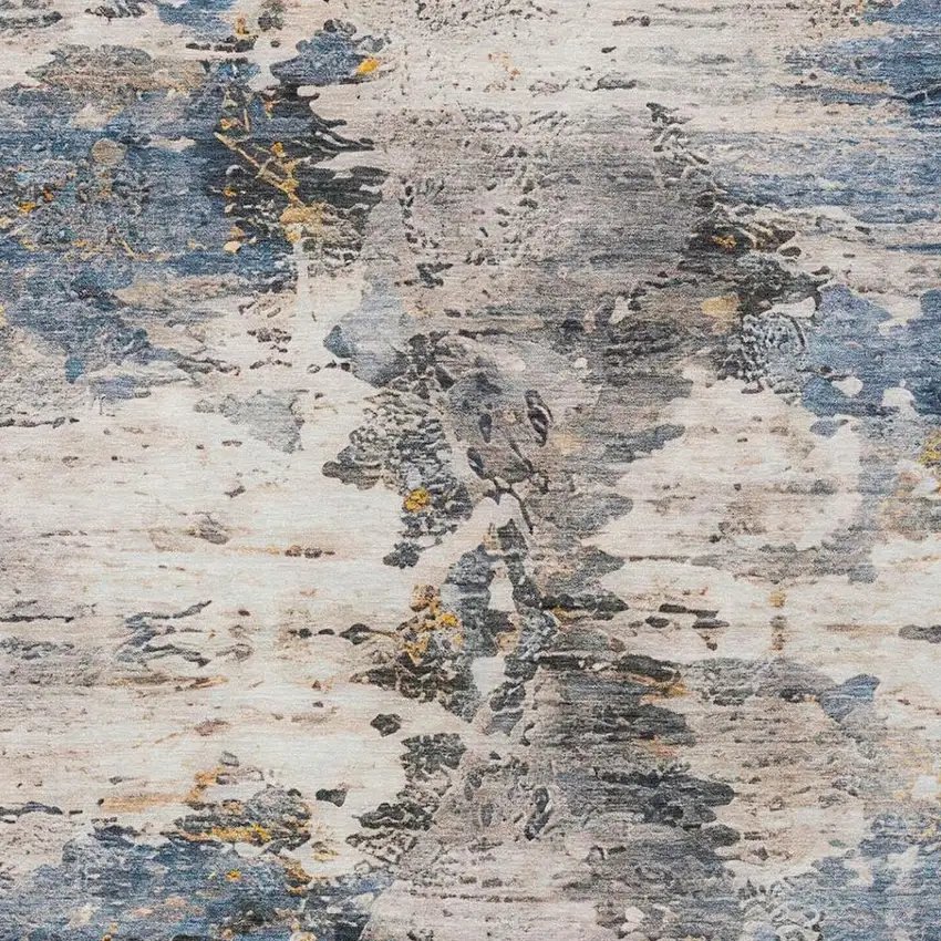 Blue And Silver Abstract Washable Indoor Outdoor Area Rug Photo 4