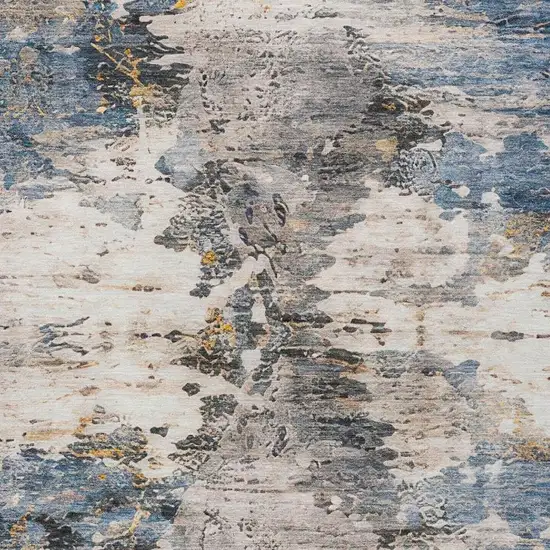 Blue And Silver Abstract Washable Indoor Outdoor Area Rug Photo 6