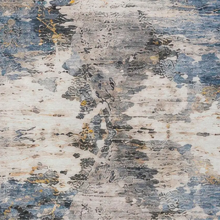 Blue And Silver Abstract Washable Indoor Outdoor Area Rug Photo 6