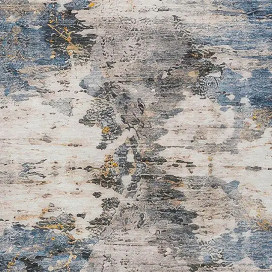 Blue And Silver Abstract Washable Indoor Outdoor Area Rug Photo 7