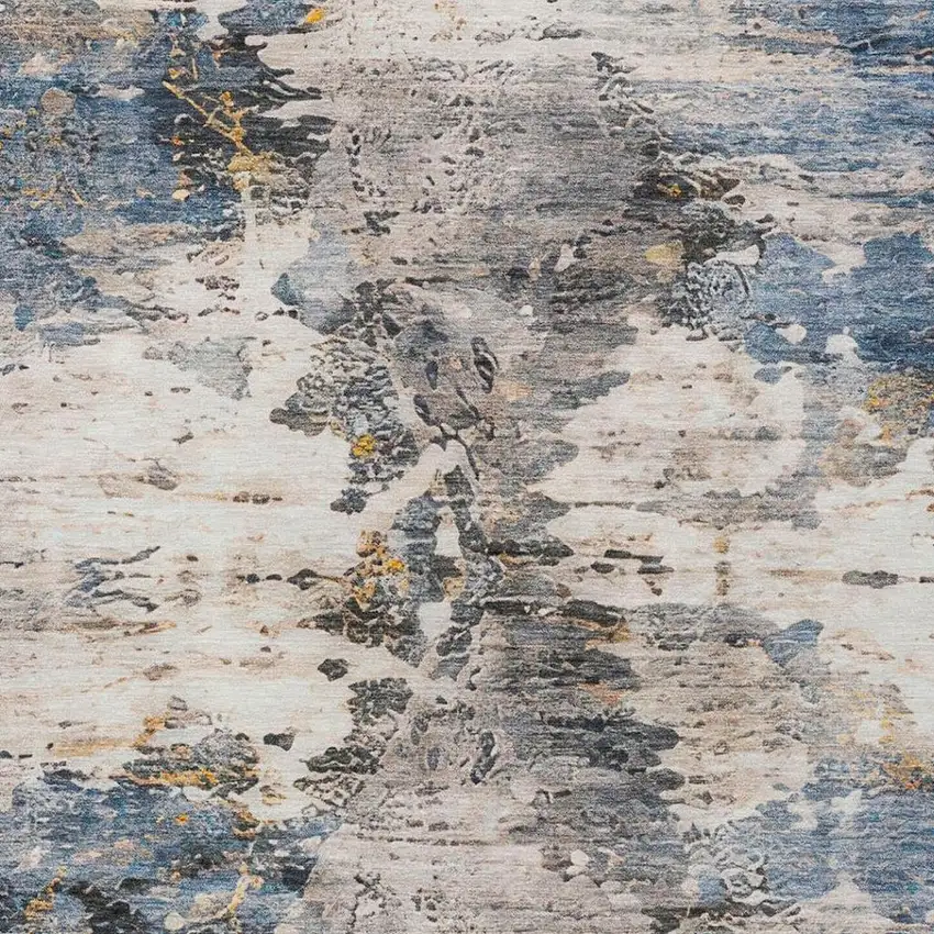Blue And Silver Abstract Washable Indoor Outdoor Area Rug Photo 7