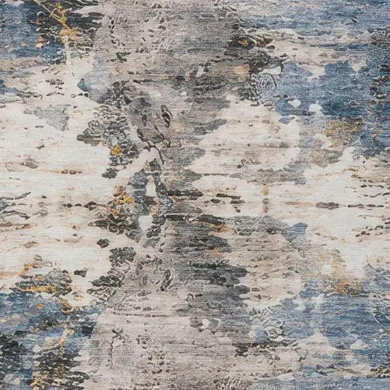 Blue And Silver Abstract Washable Indoor Outdoor Area Rug Photo 6