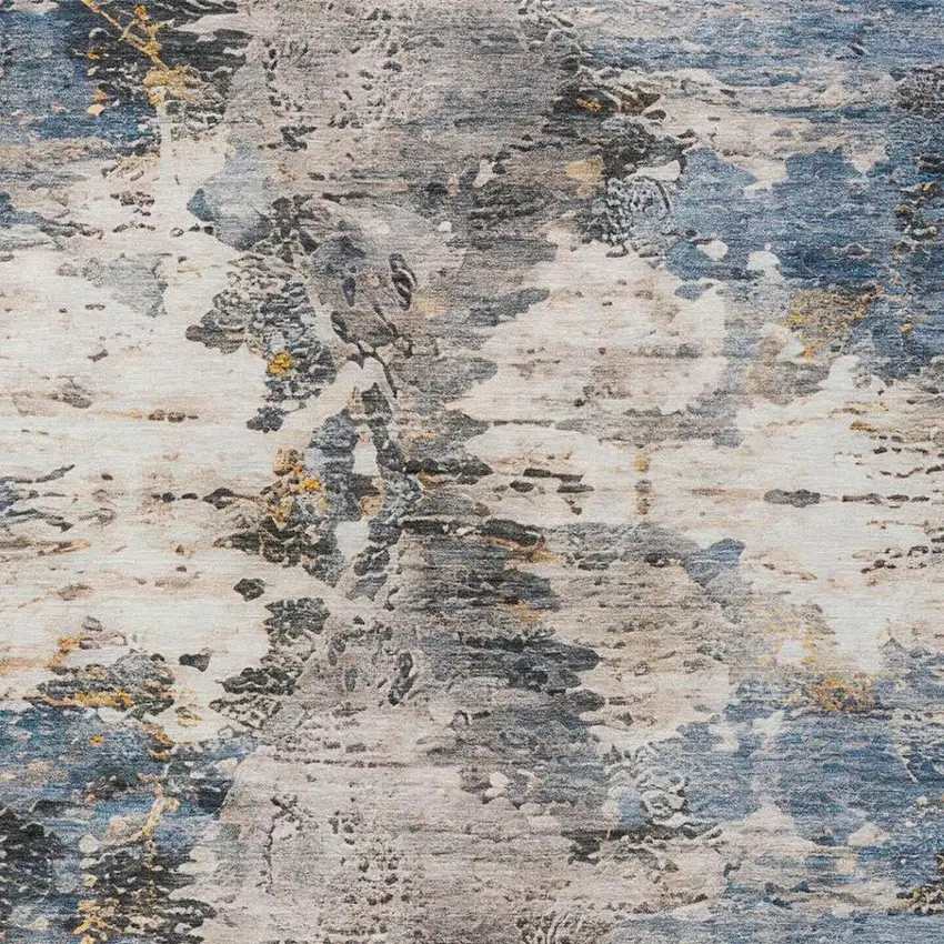 Blue And Silver Abstract Washable Indoor Outdoor Area Rug Photo 6