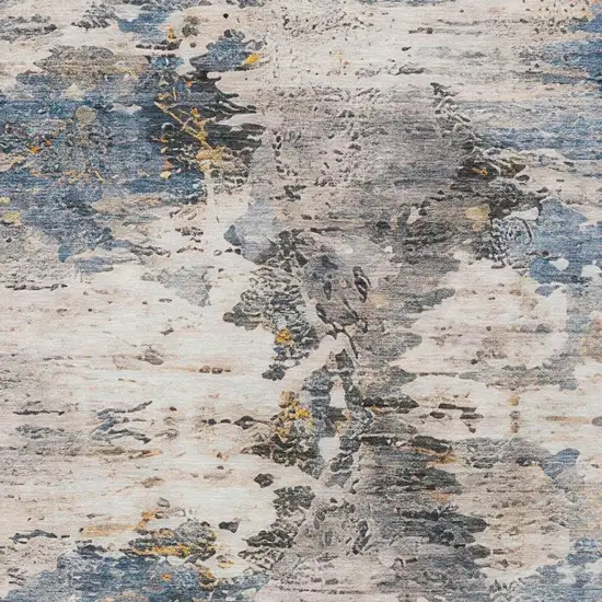 Blue And Silver Abstract Washable Indoor Outdoor Area Rug Photo 5