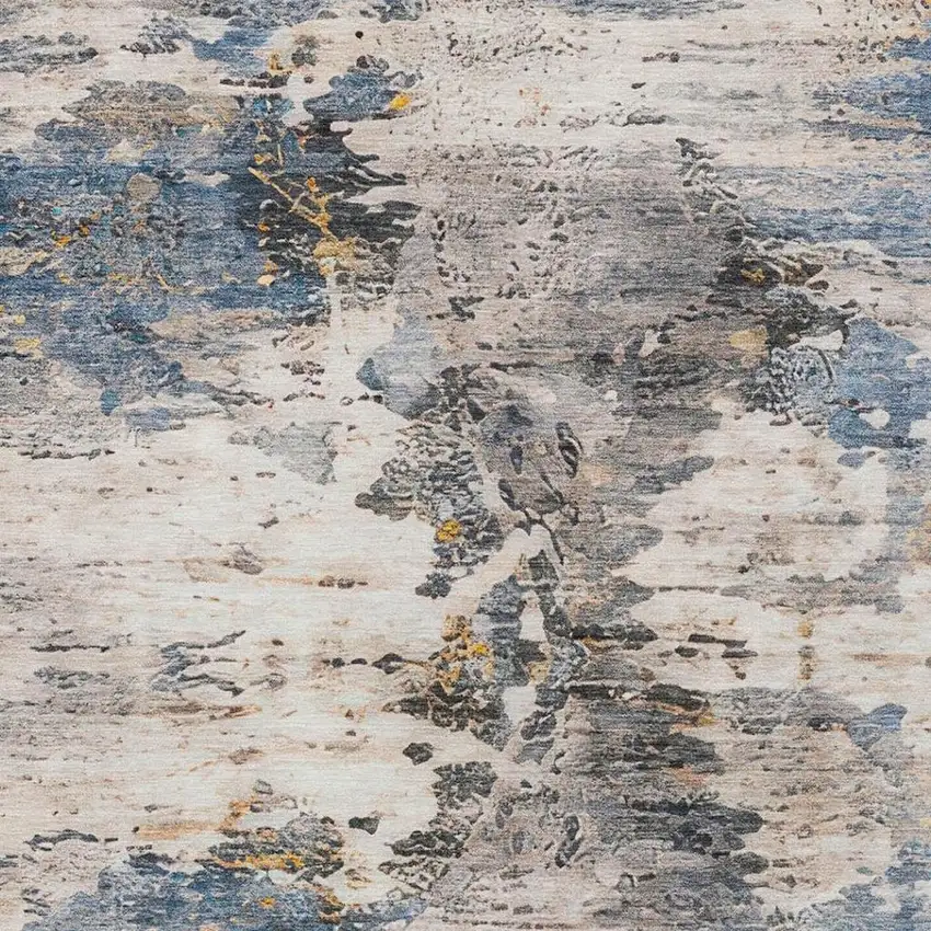 Blue And Silver Abstract Washable Indoor Outdoor Area Rug Photo 4