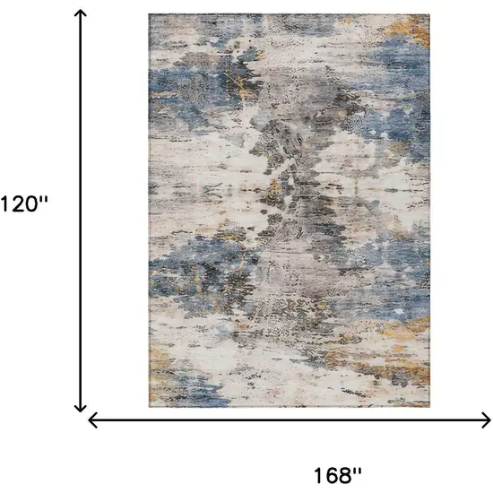 Blue And Silver Abstract Washable Indoor Outdoor Area Rug Photo 9