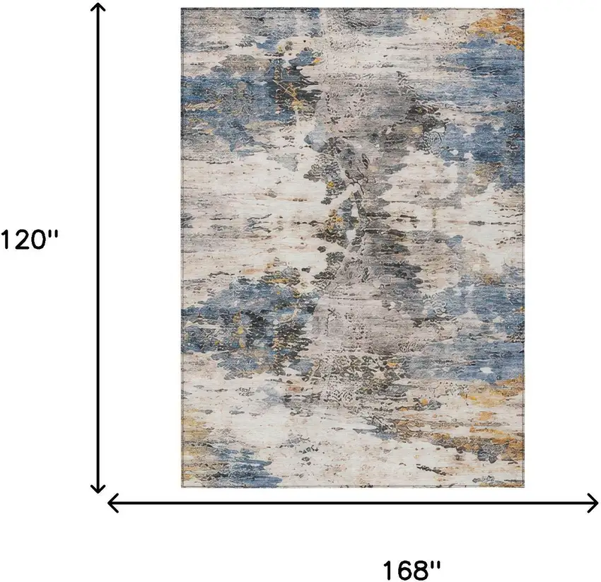 Blue And Silver Abstract Washable Indoor Outdoor Area Rug Photo 9