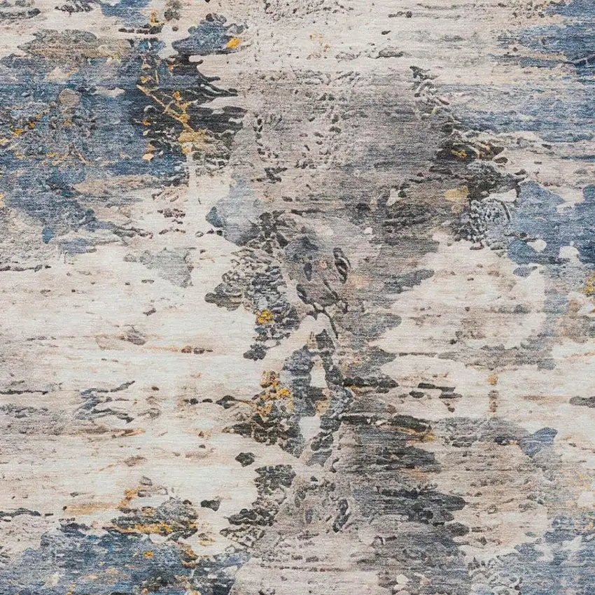 Blue And Silver Abstract Washable Indoor Outdoor Area Rug Photo 6