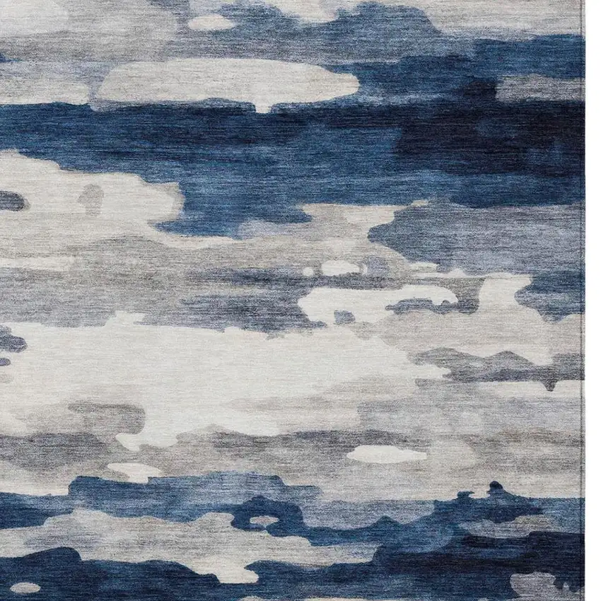 Blue And Silver Abstract Washable Indoor Outdoor Area Rug Photo 5