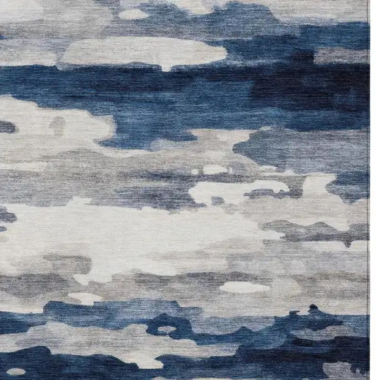 Blue And Silver Abstract Washable Indoor Outdoor Area Rug Photo 5