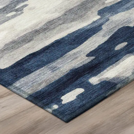 Blue And Silver Abstract Washable Indoor Outdoor Area Rug Photo 7
