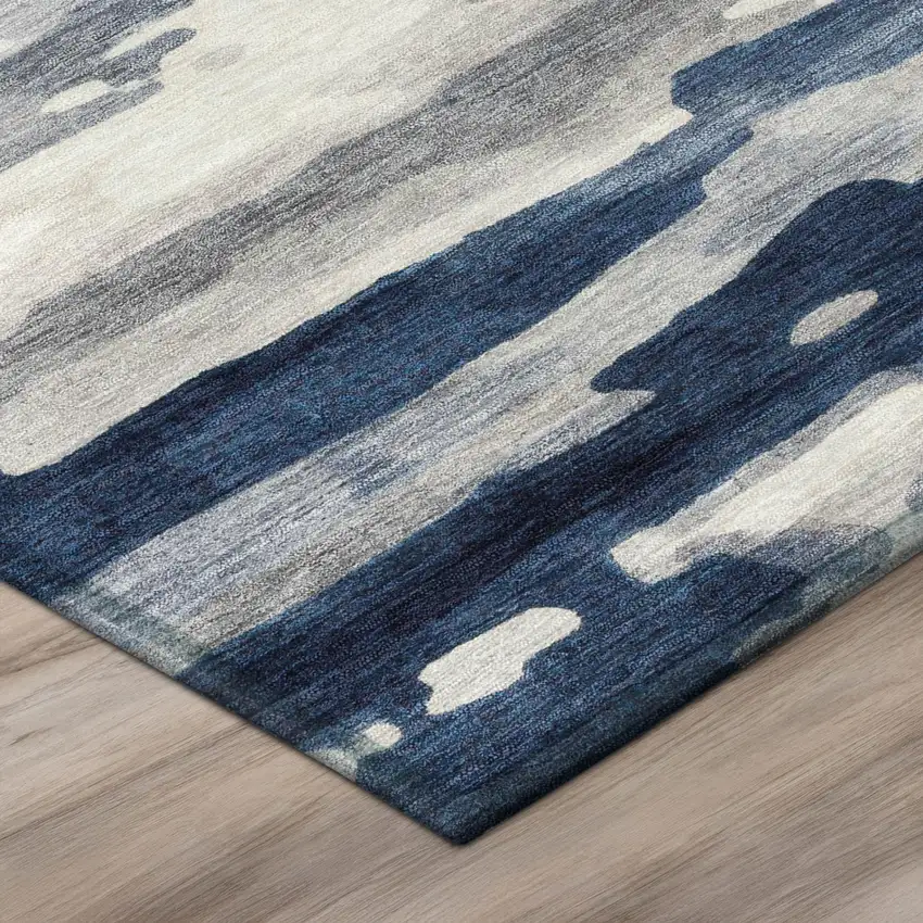 Blue And Silver Abstract Washable Indoor Outdoor Area Rug Photo 7