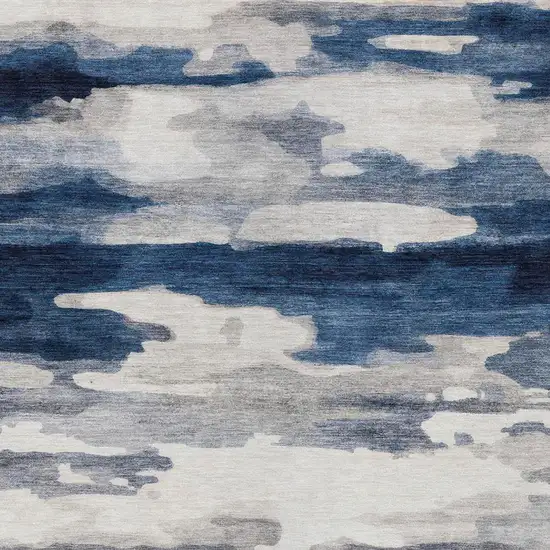 Blue And Silver Abstract Washable Indoor Outdoor Area Rug Photo 4