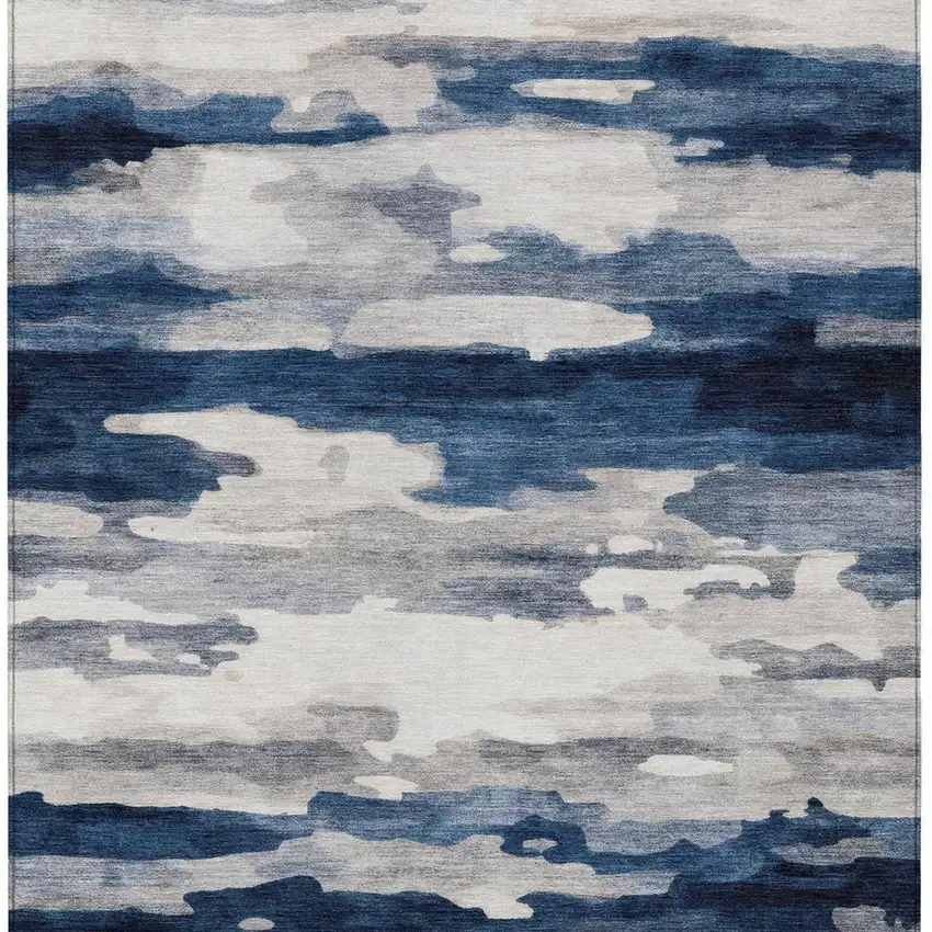 Blue And Silver Abstract Washable Indoor Outdoor Area Rug Photo 3