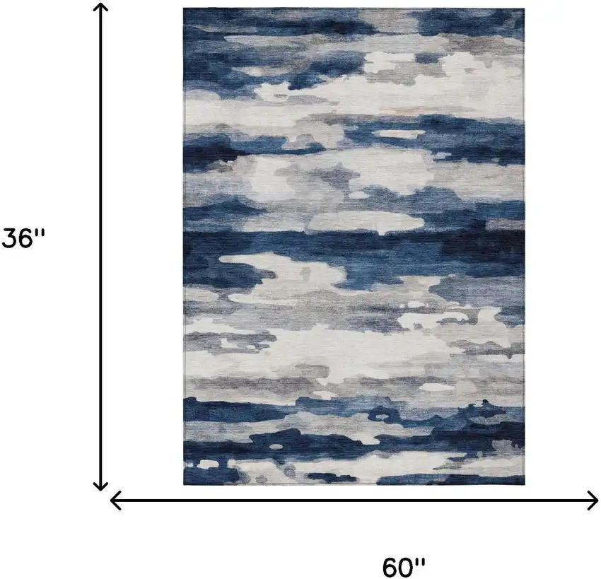 Blue And Silver Abstract Washable Indoor Outdoor Area Rug Photo 9