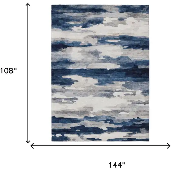 Blue And Silver Abstract Washable Indoor Outdoor Area Rug Photo 7