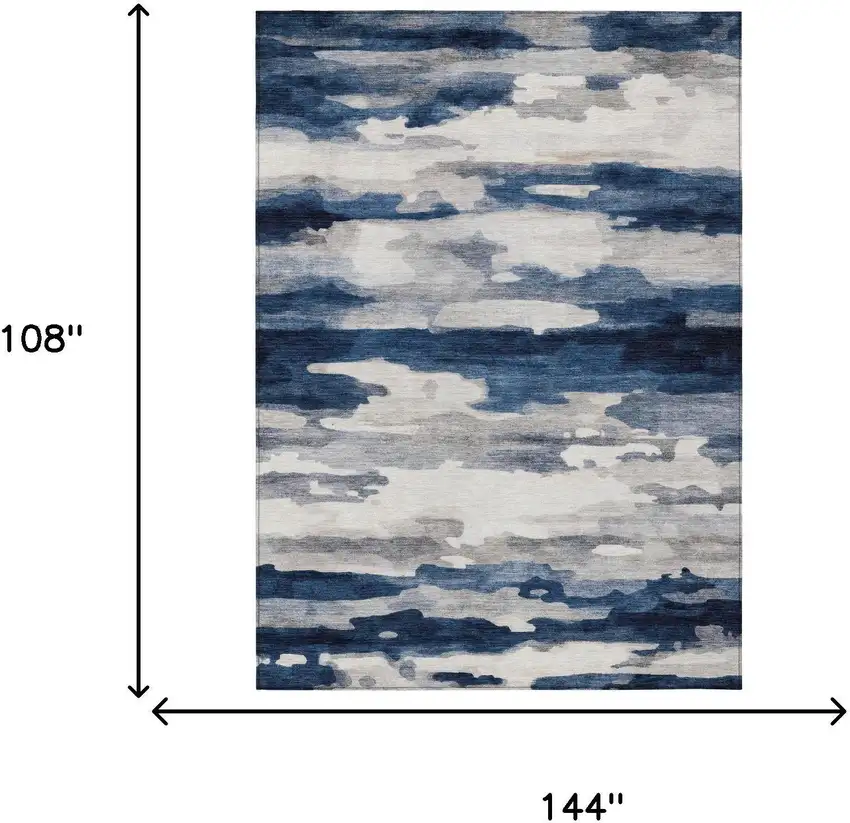 Blue And Silver Abstract Washable Indoor Outdoor Area Rug Photo 7