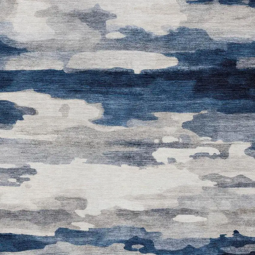 Blue And Silver Abstract Washable Indoor Outdoor Area Rug Photo 4