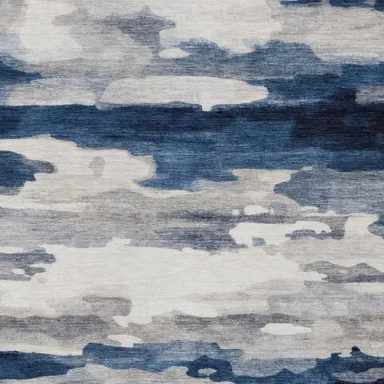 Blue And Silver Abstract Washable Indoor Outdoor Area Rug Photo 4