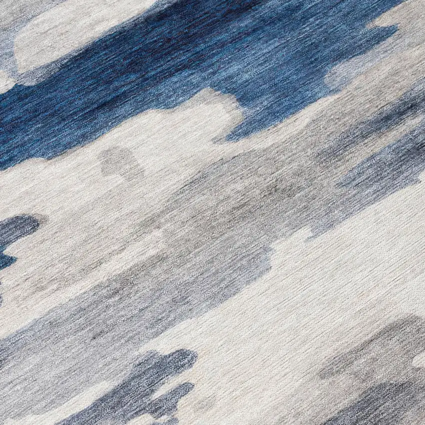 Blue And Silver Abstract Washable Indoor Outdoor Area Rug Photo 6