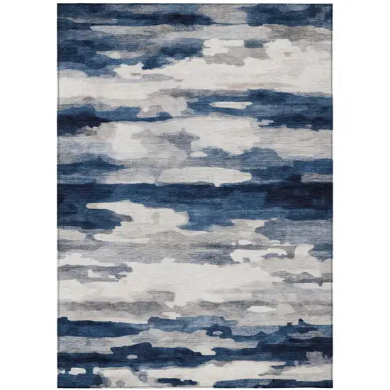 Blue And Silver Abstract Washable Indoor Outdoor Area Rug Photo 3