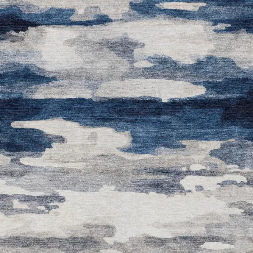 Blue And Silver Abstract Washable Indoor Outdoor Area Rug Photo 7
