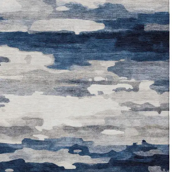 Blue And Silver Abstract Washable Indoor Outdoor Area Rug Photo 5