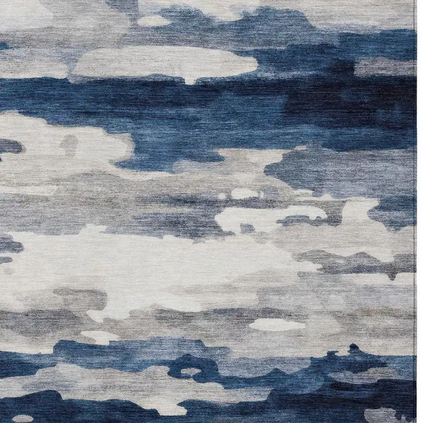 Blue And Silver Abstract Washable Indoor Outdoor Area Rug Photo 5
