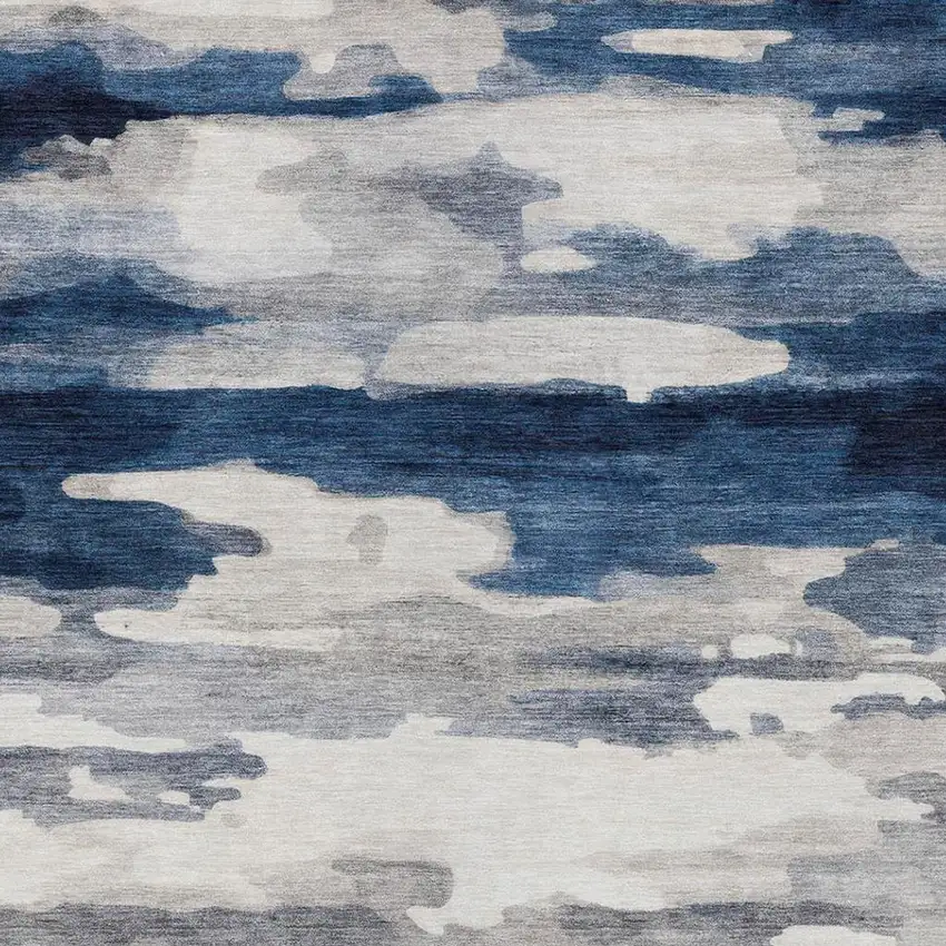 Blue And Silver Abstract Washable Indoor Outdoor Area Rug Photo 9