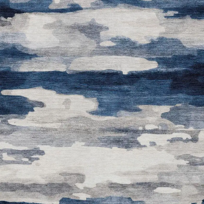 Blue And Silver Abstract Washable Indoor Outdoor Area Rug Photo 8