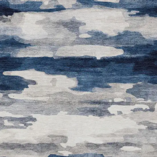 Blue And Silver Abstract Washable Indoor Outdoor Area Rug Photo 4