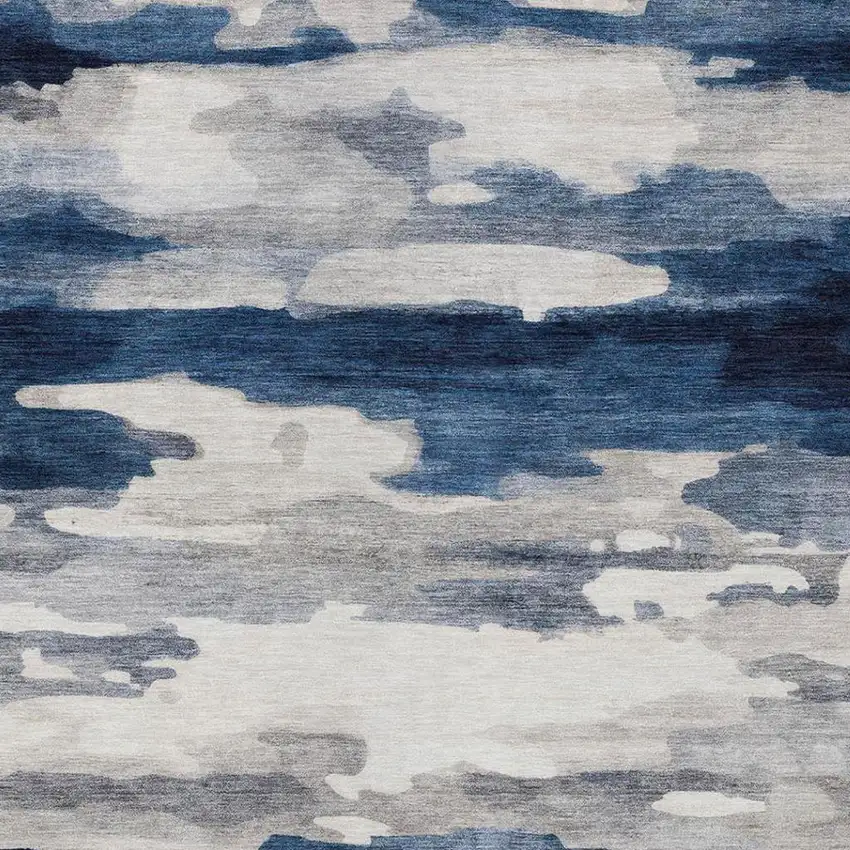 Blue And Silver Abstract Washable Indoor Outdoor Area Rug Photo 4