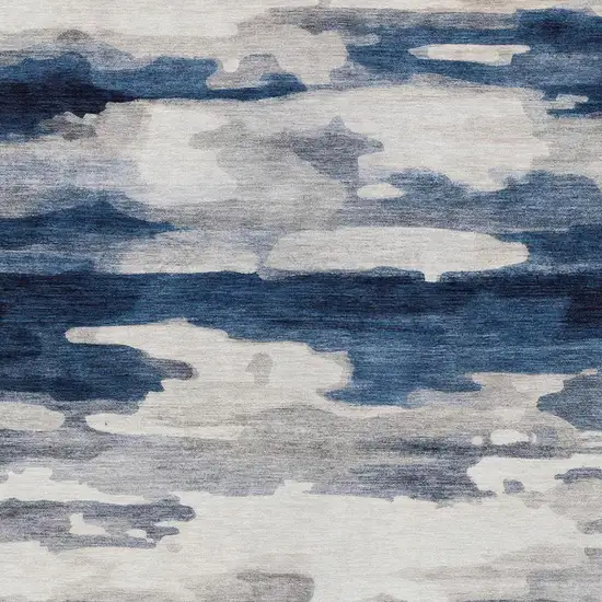 Blue And Silver Abstract Washable Indoor Outdoor Area Rug Photo 1