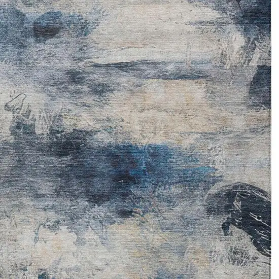 Blue And Silver Abstract Washable Indoor Outdoor Area Rug Photo 8
