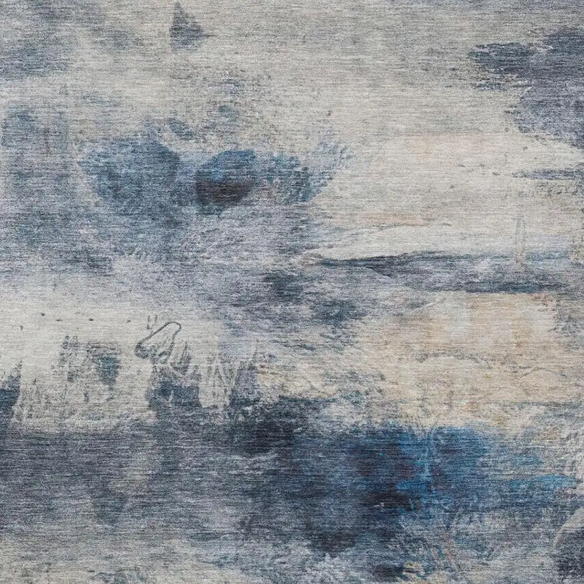 Blue And Silver Abstract Washable Indoor Outdoor Area Rug Photo 9