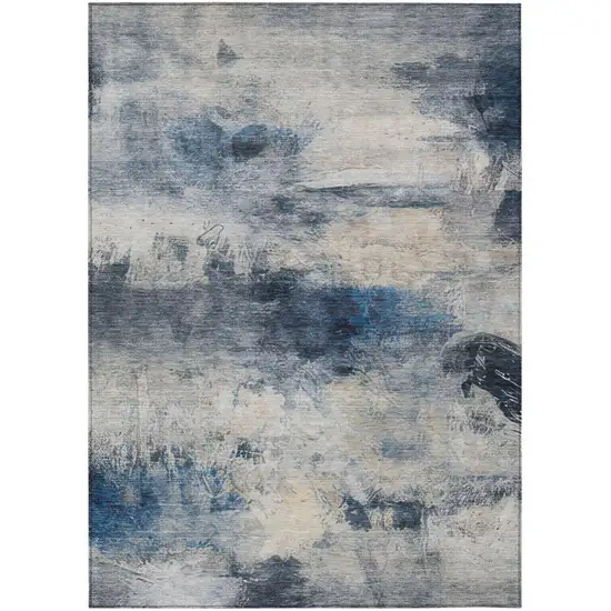 Blue And Silver Abstract Washable Indoor Outdoor Area Rug Photo 3