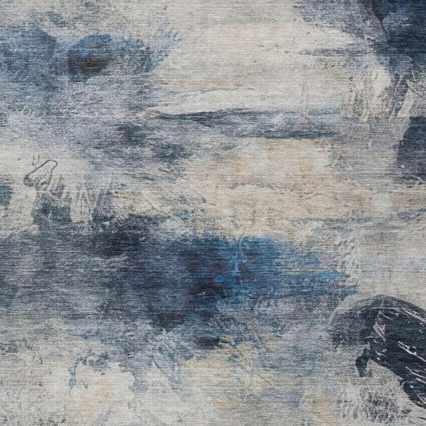 Blue And Silver Abstract Washable Indoor Outdoor Area Rug Photo 7