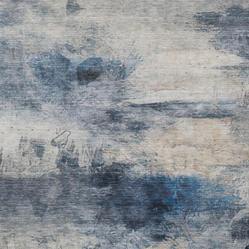Blue And Silver Abstract Washable Indoor Outdoor Area Rug Photo 5