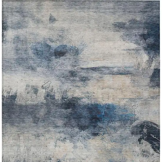 Blue And Silver Abstract Washable Indoor Outdoor Area Rug Photo 6