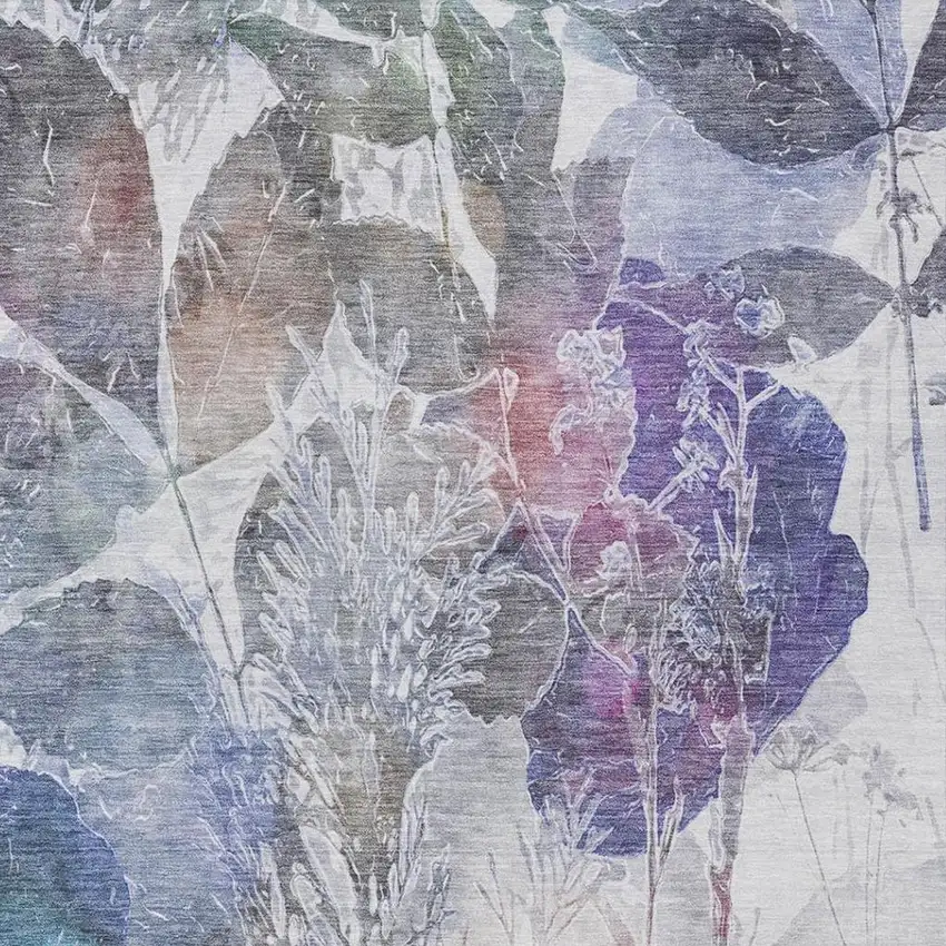 Blue And Silver Botanical Leaves Washable Indoor Outdoor Area Rug Photo 2