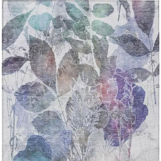 Blue And Silver Botanical Leaves Washable Indoor Outdoor Area Rug Photo 7