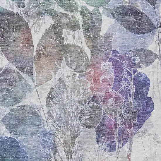 Blue And Silver Botanical Leaves Washable Indoor Outdoor Area Rug Photo 9