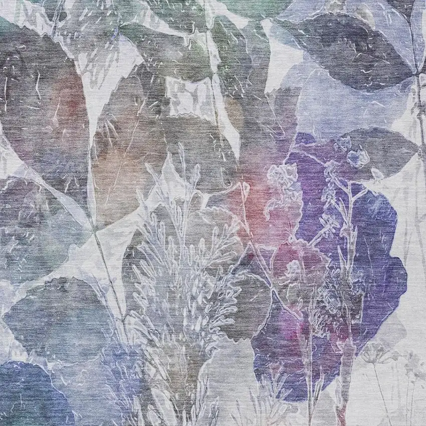 Blue And Silver Botanical Leaves Washable Indoor Outdoor Area Rug Photo 9