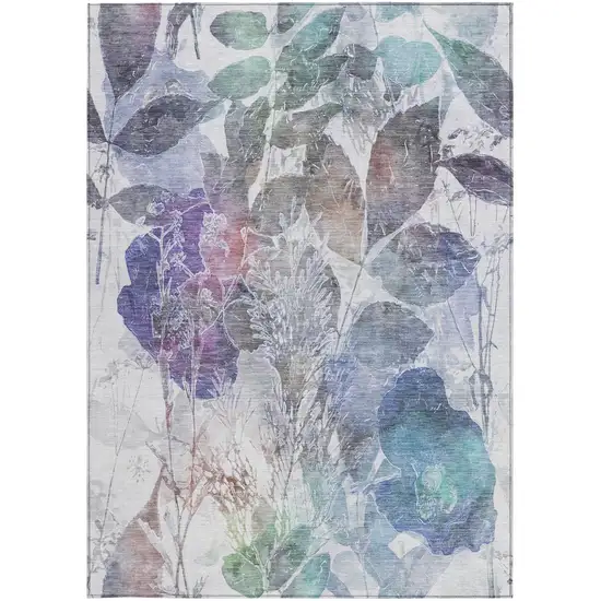 Blue And Silver Botanical Leaves Washable Indoor Outdoor Area Rug Photo 3