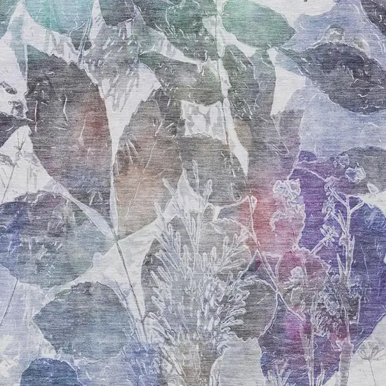 Blue And Silver Botanical Leaves Washable Indoor Outdoor Area Rug Photo 5