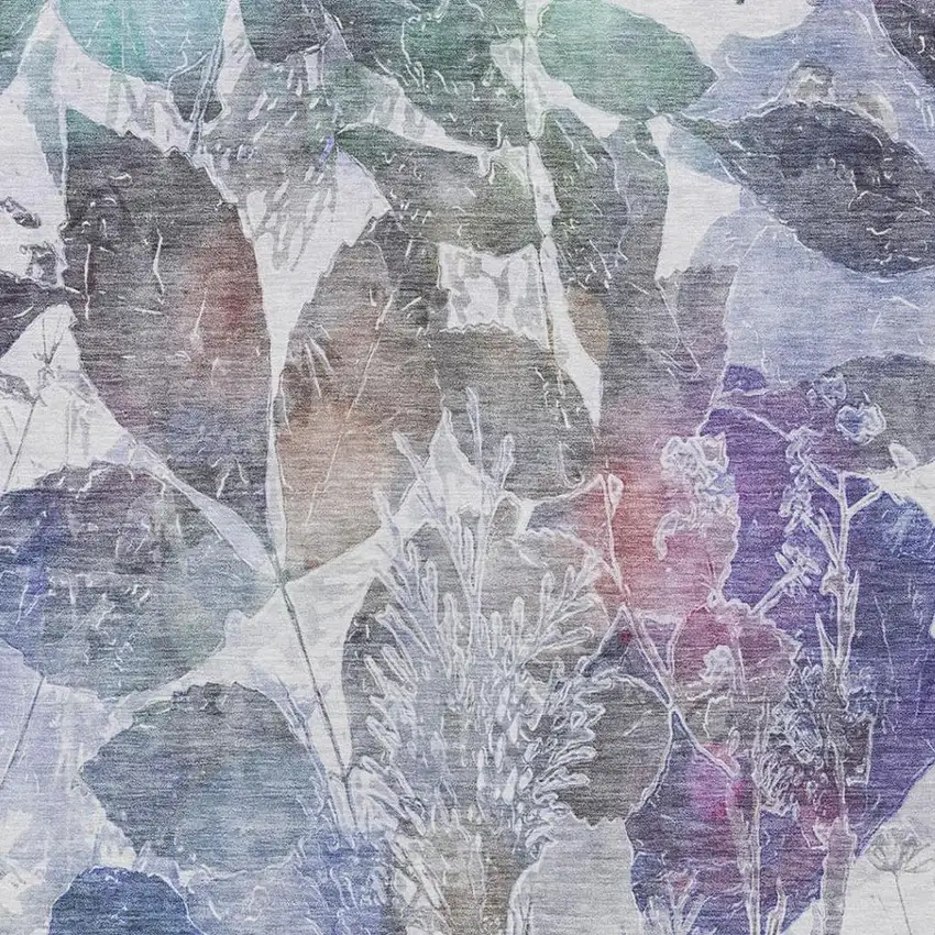 Blue And Silver Botanical Leaves Washable Indoor Outdoor Area Rug Photo 5