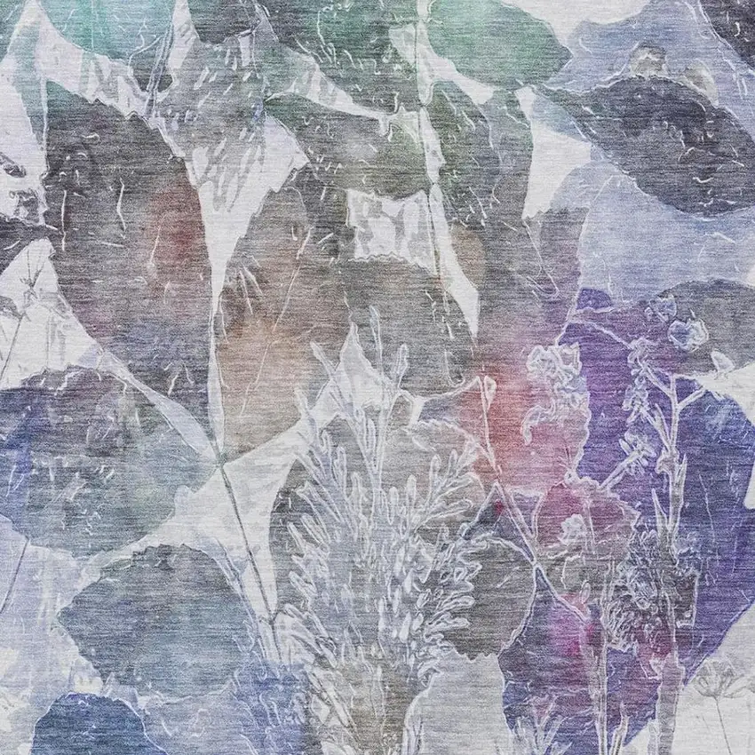 Blue And Silver Botanical Leaves Washable Indoor Outdoor Area Rug Photo 4
