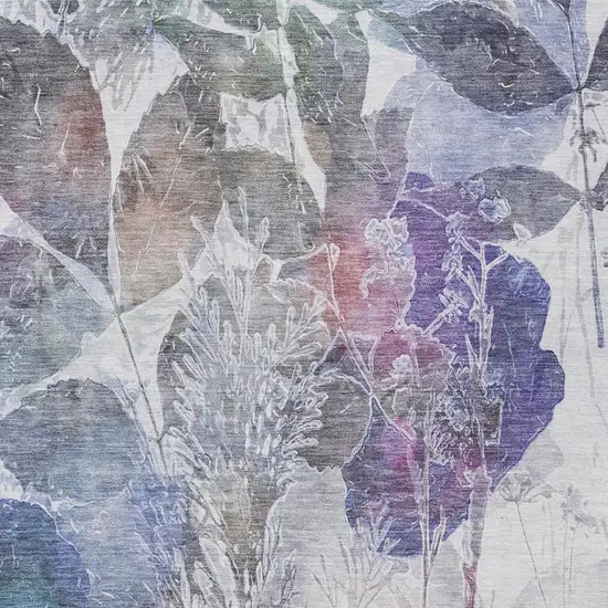 Blue And Silver Botanical Leaves Washable Indoor Outdoor Area Rug Photo 8