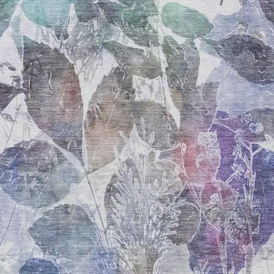 Blue And Silver Botanical Leaves Washable Indoor Outdoor Area Rug Photo 7
