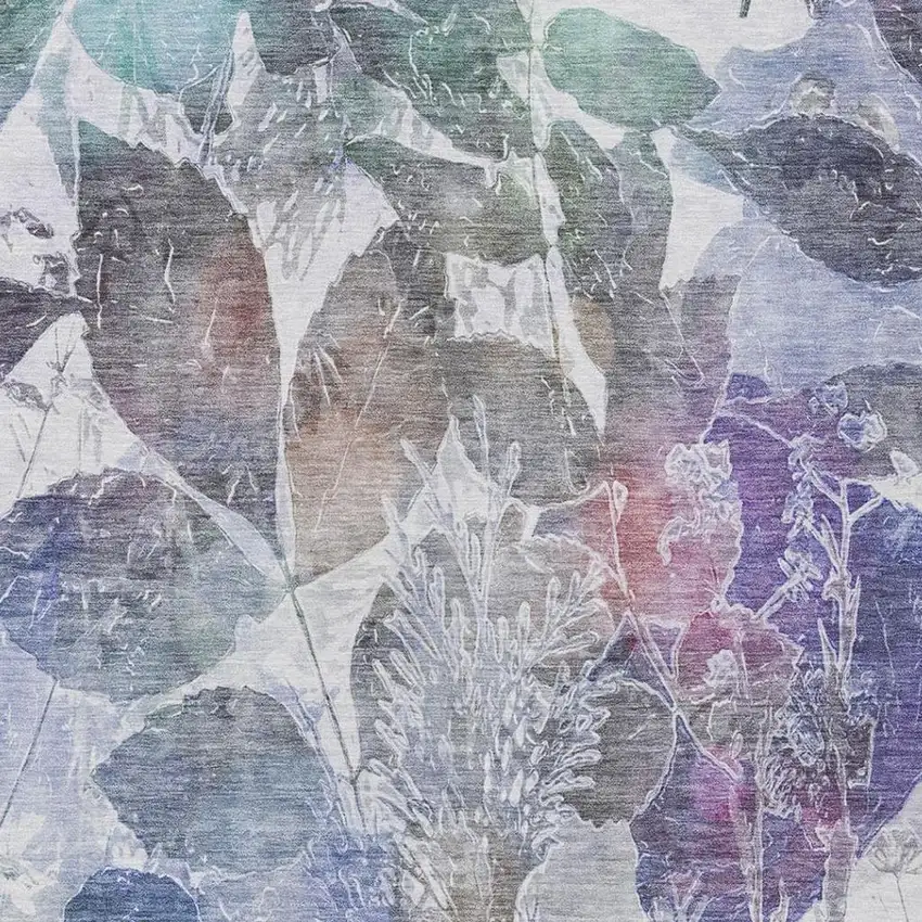 Blue And Silver Botanical Leaves Washable Indoor Outdoor Area Rug Photo 7